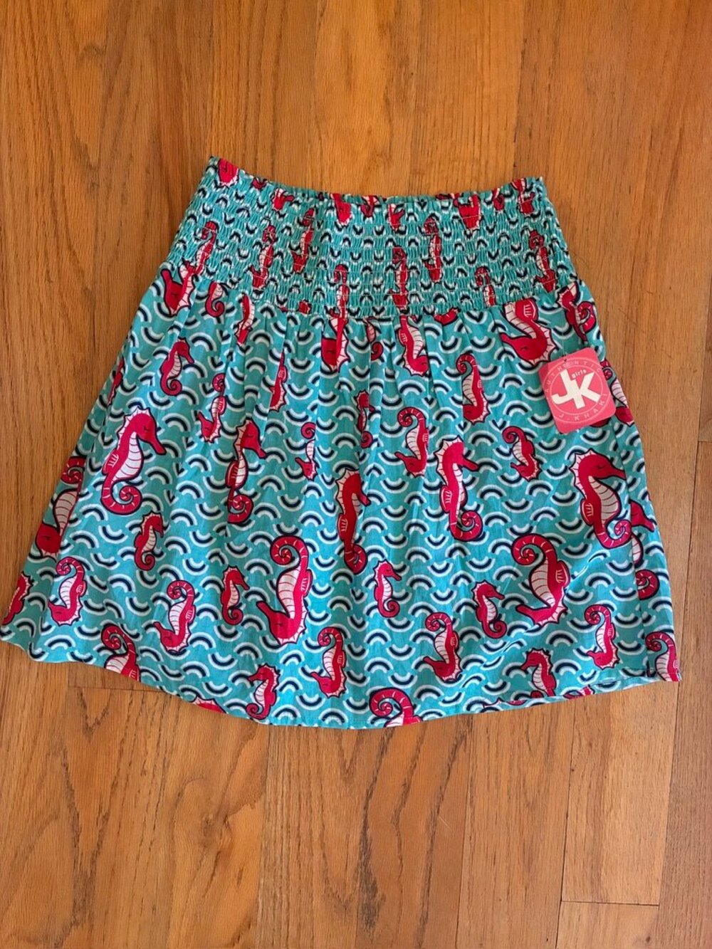 J. Khaki Girls Seahorse Print Smocked Skirt Size Medium NWT